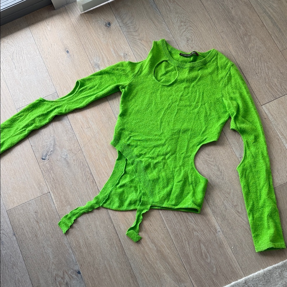 Neon Green Cutout Long-Sleeve Women's Top